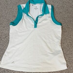Adidas White and Teal Sleeveless Golf Top